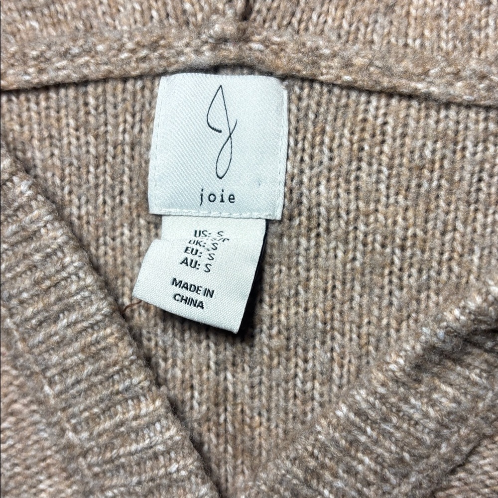 Joie V-Neck Beige cropped hooded knit Sweater oatmeal light brown cozy sweater S - Picture 7 of 12
